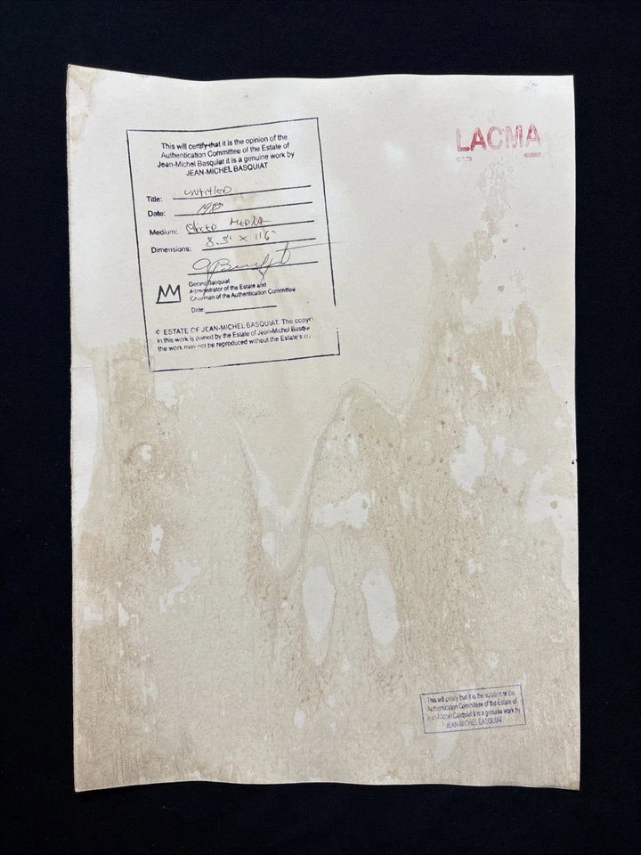 JEAN-MICHEL BASQUIAT dibujo en papel antiguo firmado estampado vintage Foto 2 de 2