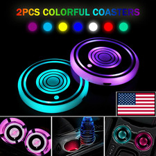 2pcs Colorful Car Cup Holder Led Usb Charging Mat Coaster Pad Changing Light