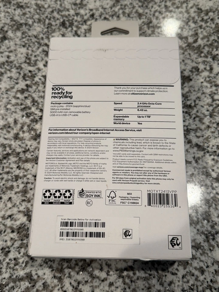 Brand New Motorola Moto G Play 64GB Blue (Verizon Prepaid) 2024 Model  - Image 2 of 2