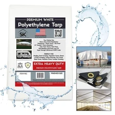 20' X 50' WHITE PREMIUM 16 MIL EXTREME DUTY POLY TARP TRUE FINISHED SIZE