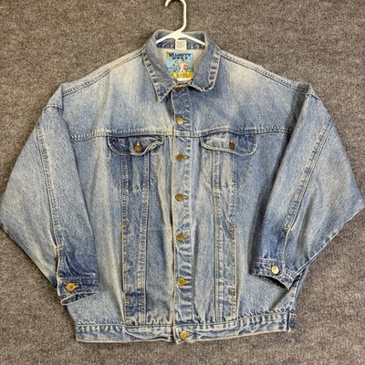 Vintage 80s Varsity Wear Jacket Mens Medium Blue Denim Classic Trucker