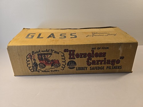 Lot of 6 Libby Horseless Carriage Footed Pilsner Drinking Glasses 1905 Buick - Picture 10 of 13