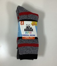 Kodiak Boys Gray/Red/Black Stripe Large 3-9 Thermal Socks 2 pair pack