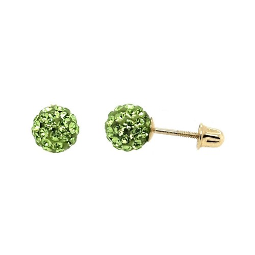 14K Yellow Gold Round Crystal Ball Screw Back Stud Earrings 10 mm - Picture 24 of 27