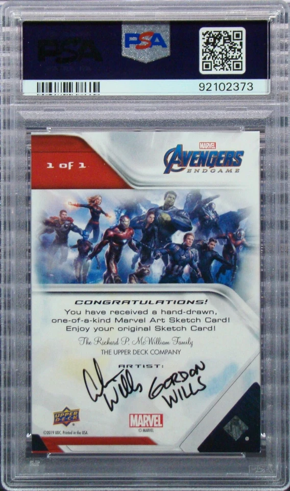 Thanos Infinity 2020 UD Avengers Endgame Sketch Card 1/1 PSA Auth Gordon Wills - Image 2 of 3
