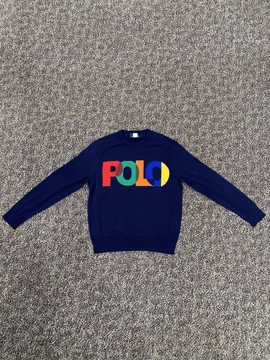 Polo Ralph Lauren Multi Logo Navy Cotton Pull Over Sweater -M NWOT