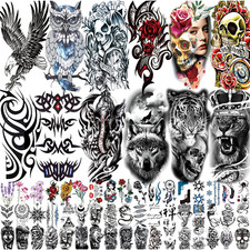 80 Sheets Temporary Tattoos Stickers, Fake Body Arm Chest Shoulder Tattoos for M