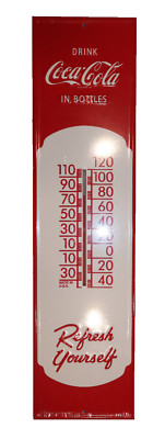 Coca-Cola Large Metal Thermometer Refresh Yourself Retro Vintage Style USA