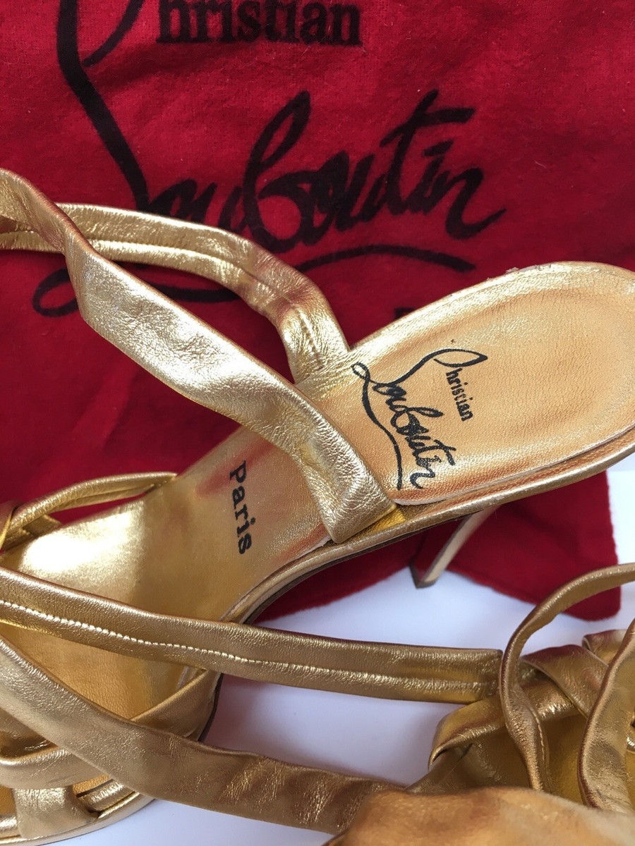 Christian Louboutin Gold Leather Stiletto Sandals Wrap Lace Christian Louboutin Gold Leather Stiletto Sandals Wrap Lace