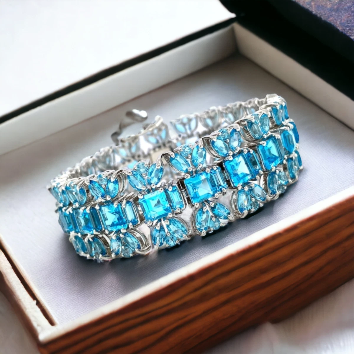 Sterling Silver 28.50 cttw Blue Topaz Tennis Bracelet - QVC.com