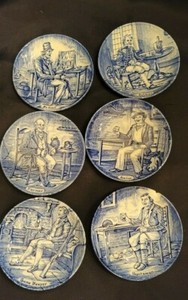 Set of 6 Enoch Wedgwood Blue/White Transferware Mini Plates with hangers-England