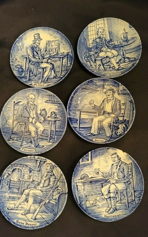 Set of 6 Enoch Wedgwood Blue/White Transferware Mini Plates with hangers-England
