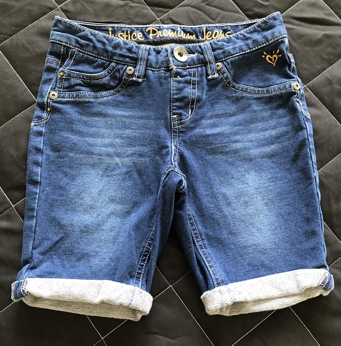 Justice Girls size 10 Blue Stretch Denim Cuffed Bermuda Jean Shorts