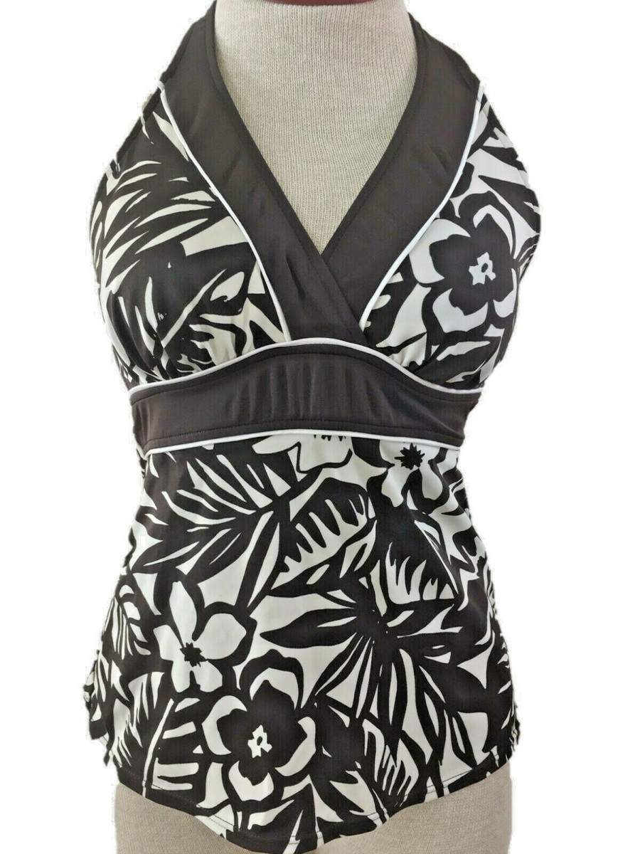 Caribbean Joe tankini TOP ONLY swimsuit Size floral brown beige halter  bathing