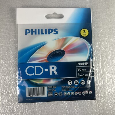 3 pack Philips CD-R 700MB 80min 52x Speed DISCS 80 minutes cd compact disc