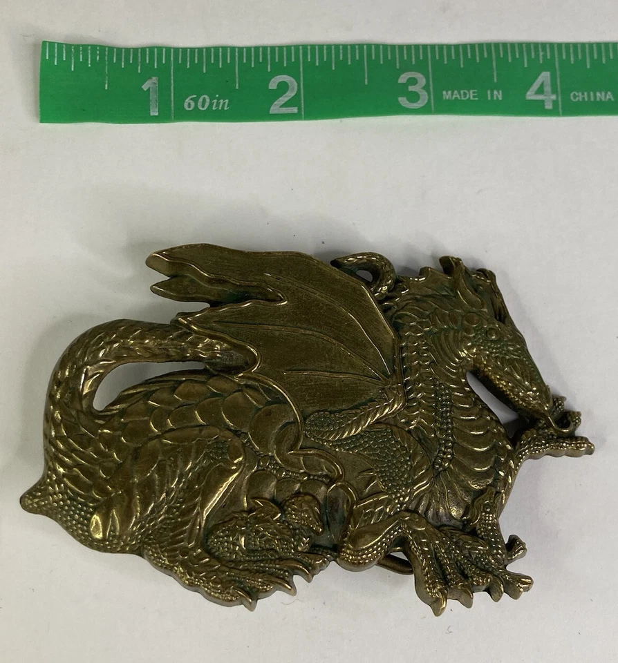 Vintage 1982 Baron Solid Brass “Dragon” 3” 3D Belt Buckle - Image 2 of 4