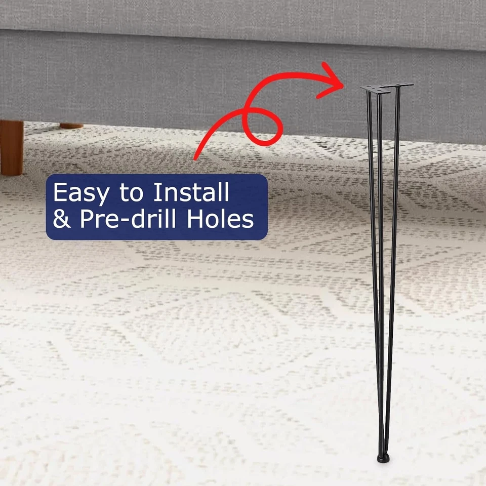 4PCS 20" Hairpin Table Legs Metal Furniture Legs 3 Rods 880LBS W/Floor Protector - Image 4 of 4