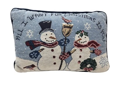 Vtg Cottagecore Decorative Christmas Snowmen Throw Pillow Holiday Decor 12x8x4 - Image 1 of 4