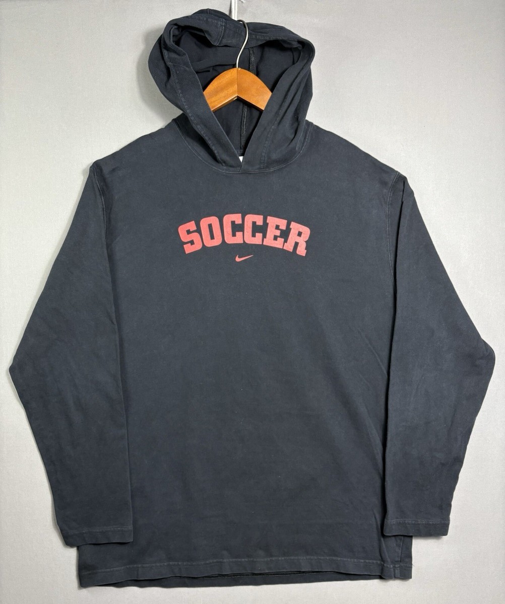 Nike Air Sportswear Black Hoodie Sweatshirt Red Soccer Logo Center Swoosh  Sz XL