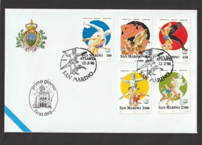 1996 San Marino FDC Hundertjahrfeier der modernen Olympischen Spiele in Atlanta 2,7 3