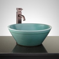 Signature Hardware Aubry Hand Glazed Vessel Sink In Teal on sale Signature Hardware Aubry Hand Glazed Vessel Sink In Teal on sale