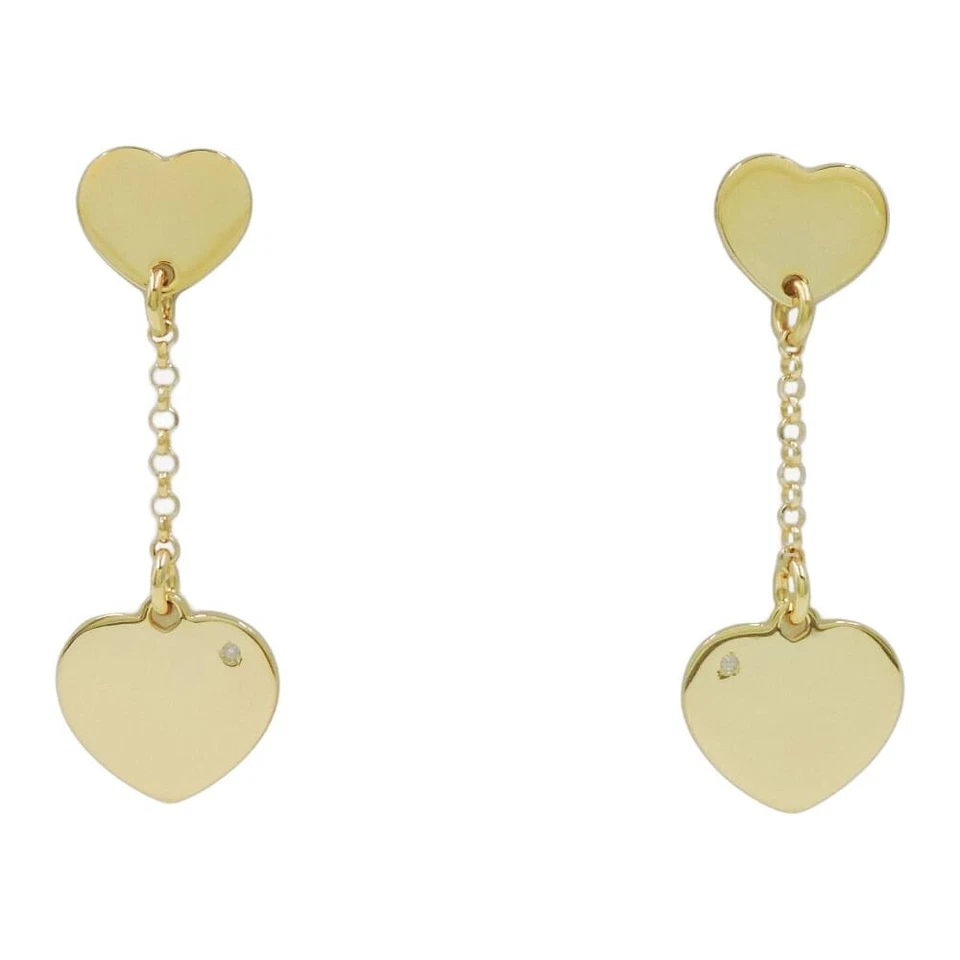 Orecchini in Argento 925 Placcato Oro Cuore Pendente con Diamante - Immagine 3 di 4