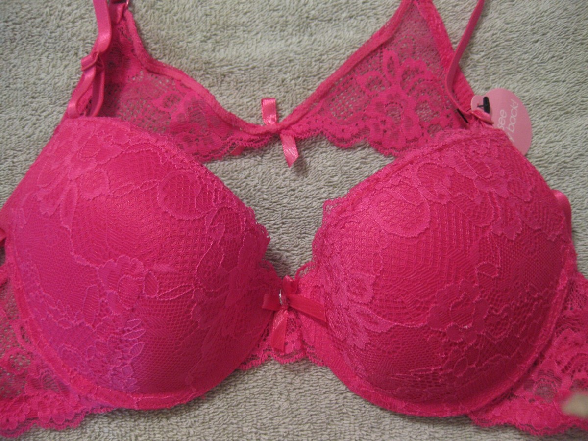 XOXO 34B HOT PINK PUSH UP BRA, LACE ACCENT ON BACK ADJ.STRAPS
