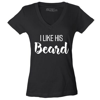 I Like His Beard Couples Matching Women's V-Neck T-shirt Anniversary Tee