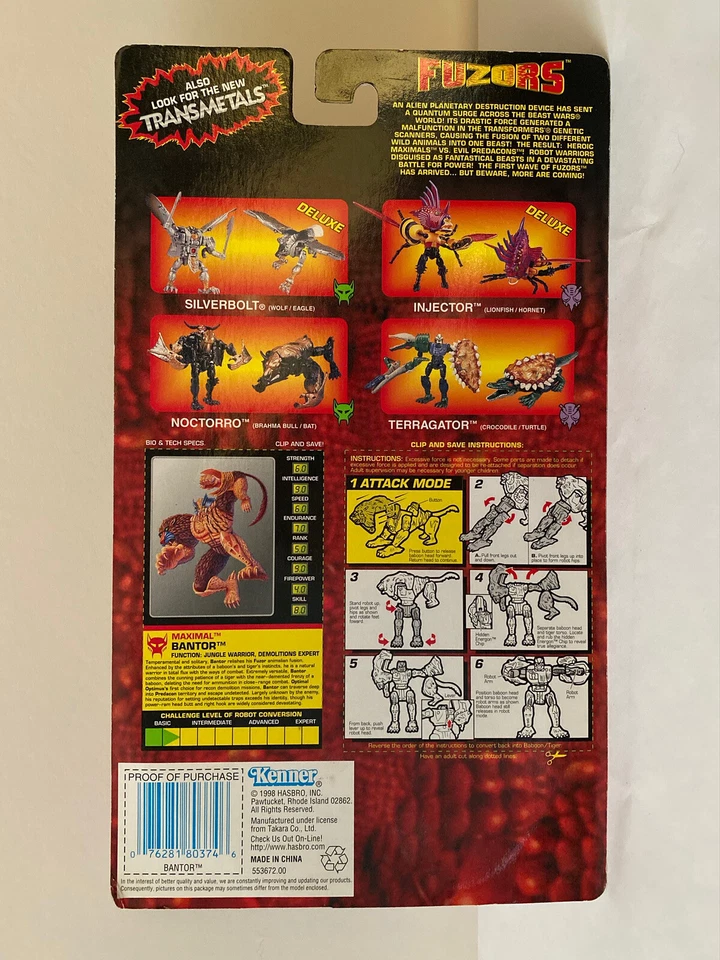 1998 Hasbro Transformers Beast Wars Deluxe Fuzors Heroic Maximal Bantor NIP - Image 4 of 4