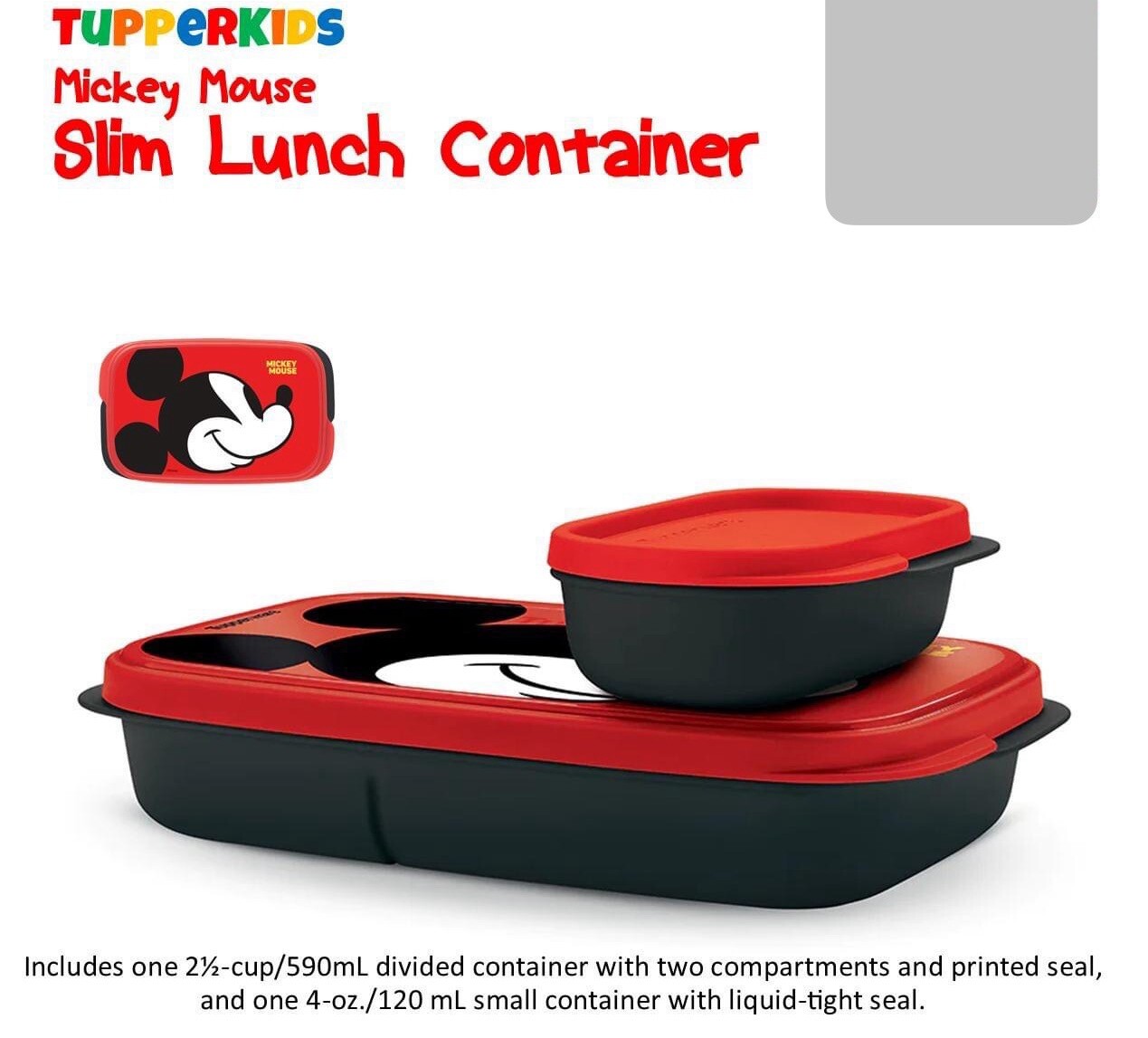 NEW Tupperware Disney Mickey Mouse Kids Slim Lunch Set 2 Pcs - Divided ...