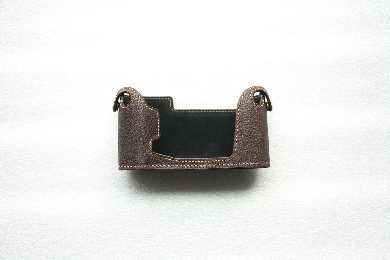Genuine Real Leather Half Camera Case Bag Cover for Canon F1 NEW Dark Brown