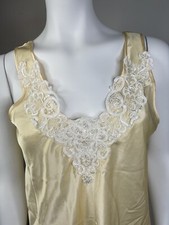 Vtg Small Lace Beaded Champagne Nightgown Sleeveless Satin Slippery USA 1990s