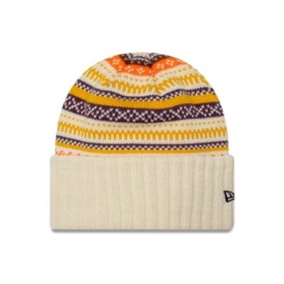 New Era Fair Isle Damenmütze hellbeige Bündchen Strickmütze Top-Qualität neu mit Etikett