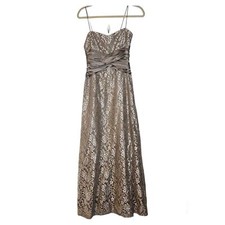 Niki by Niki Livas Vintage Grey Lace Spaghetti Strap Maxi Dress Gown