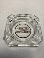 Vintage Bordertown Casino Restaurant Square Ashtray Clear w/ Brown Print  3.5"