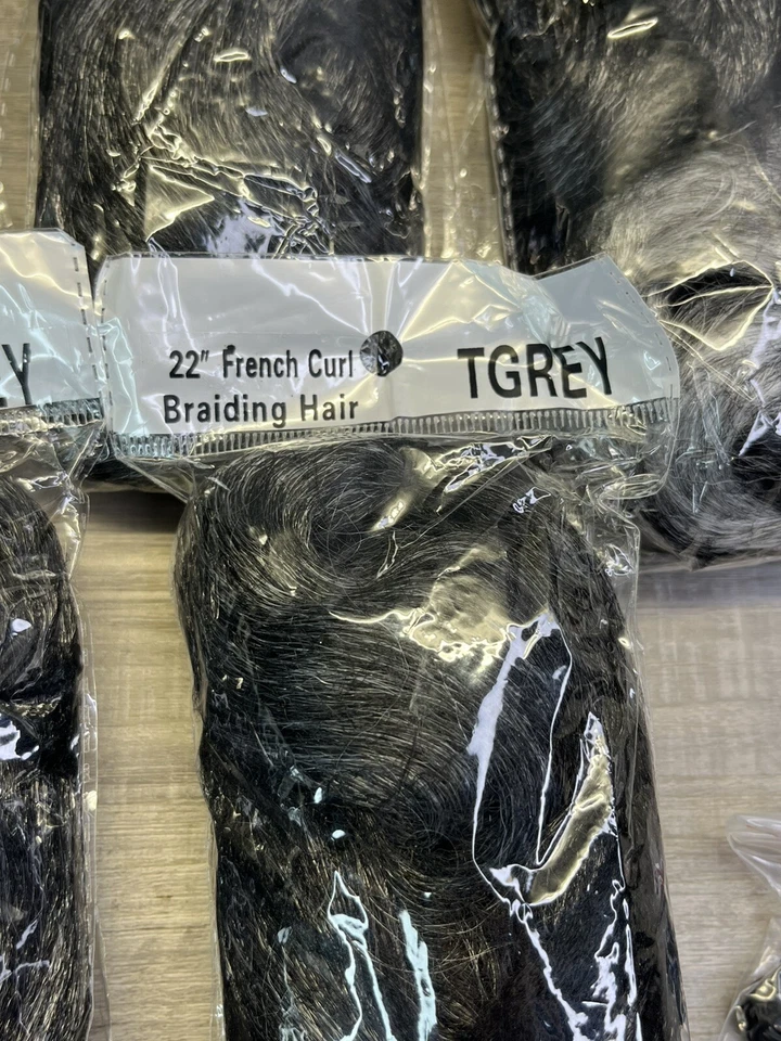 Lote de 7 paquetes de cabello trenzado rizado francés 22" gris gris gris Foto 4 de 4
