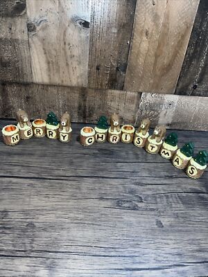 VTG Country Bears Spelling Merry Christmas Candle Older