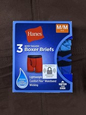 HANES Boys Medium 10/12 Boxer Briefs 3-Pack, Multi Colored Cool Wicking, New