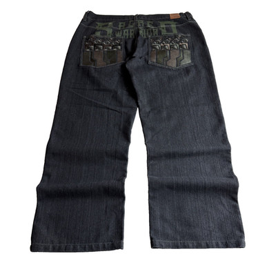 Vintage Y2K Square Zero Black Baggy Denim Jeans Sacred Warrior Embroidered 42x34