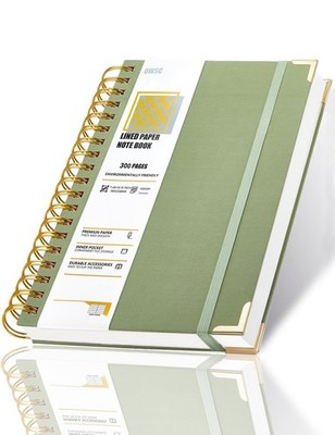 Lined Spiral Notebook, Hardcover 7.1 x 10 IN B5 Notebook, Green 300