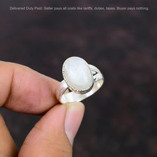 Anello boho promessa sorella etnica lunetta argento sterling pietra di luna arcobaleno