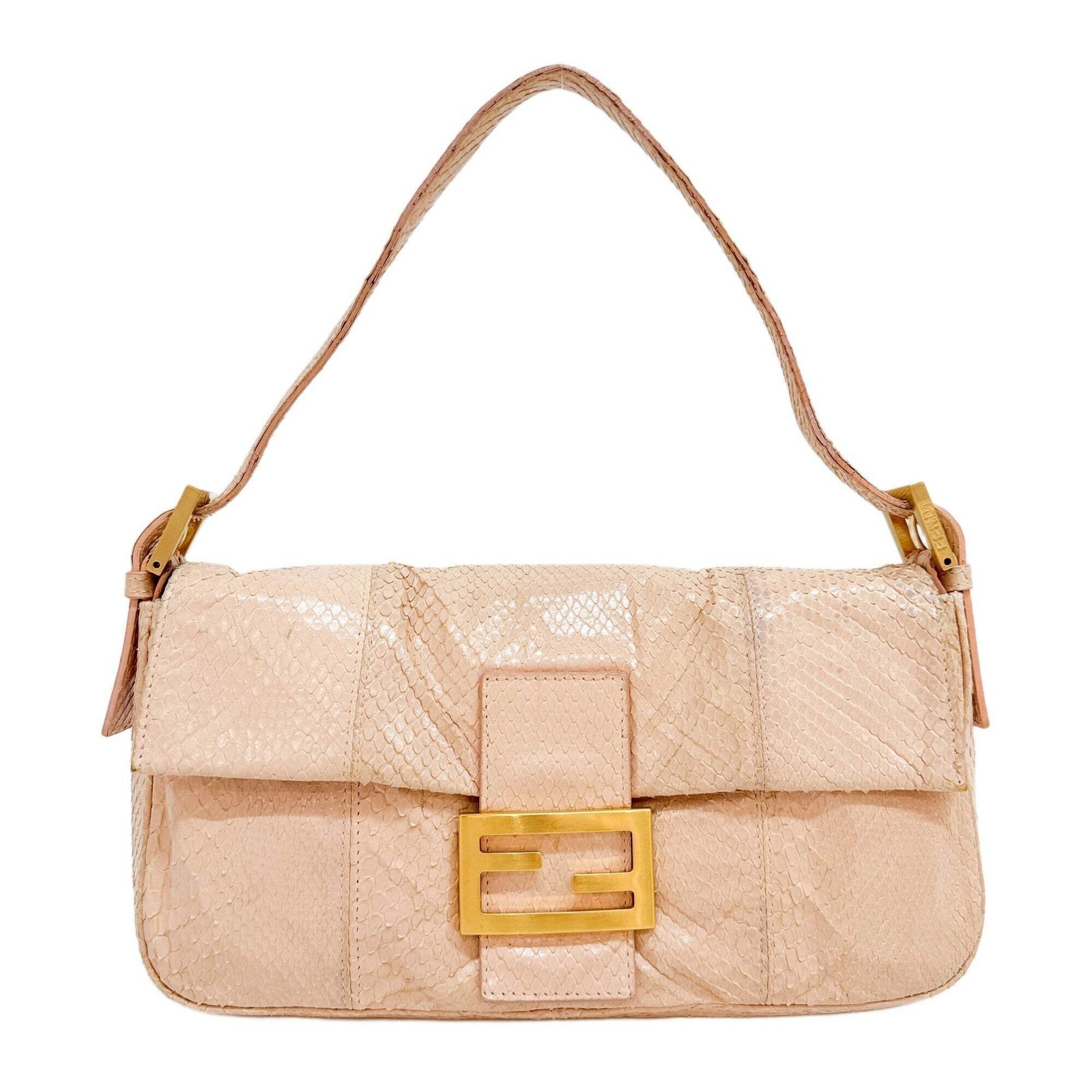 FENDI Baguette Light Pink Python Embossed Leather… - image 1