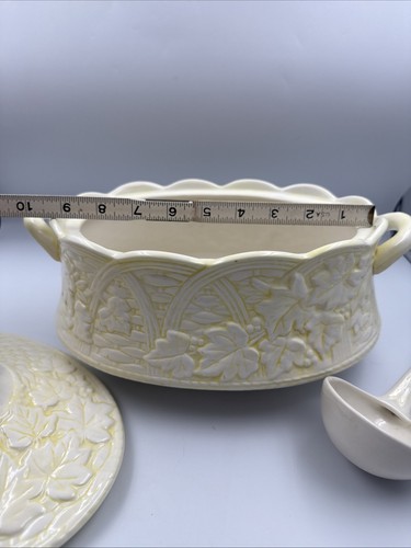 Vintage Suppenterrine Deckel & Schöpfkelle geprägte Blätter Herbst Wohndeko selten - Bild 23 von 24