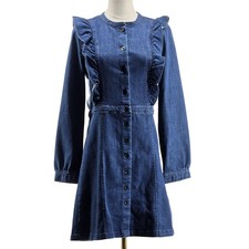 Madewell Dress Womens 6 Blue Shirt Dress Fit & Flare Short Denim Ruffle