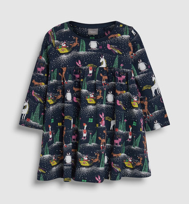 Next Kleid Tunika Weihnachten Jerseykleid Nikolaus Winter Tiere Dunkelblau 68 74