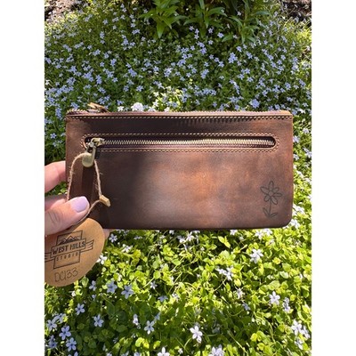 Genuine Leather Dark Grizzly Brown Makeup Bag Artist Pouch Leather Wristlet Bag