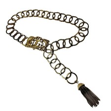 Dolce&Gabbana Men Carved Logo Buckle Ring Hook Tassel Belt D&G Archive Free Size