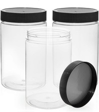 27oz Clear Plastic Jars with Screw On Lids Empty 3 Pack Food Storage Containers