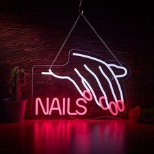 Nails Salon Neon Sign Dimmable Neon Light for Wall Decor Powered C White+Pink
