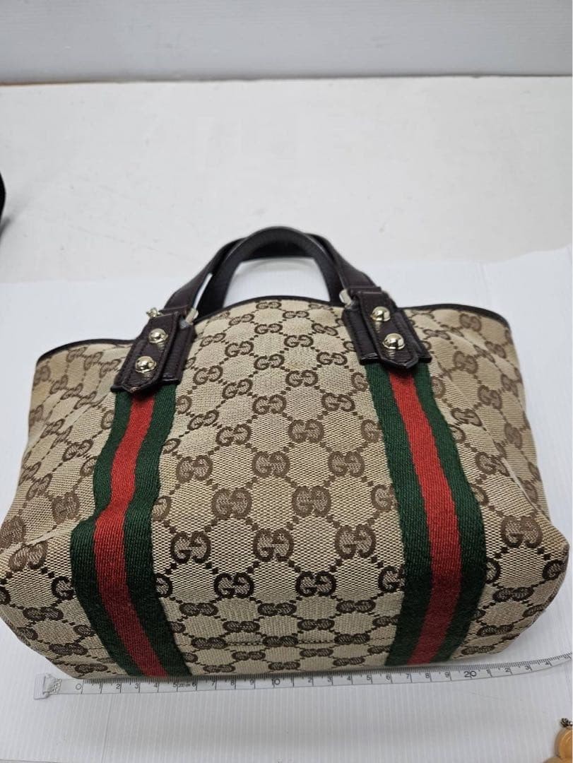 GUCCI Vintage GG Canvas Sherry Line Tote Bag Leather Trim Excellent Condition thumbnail 17